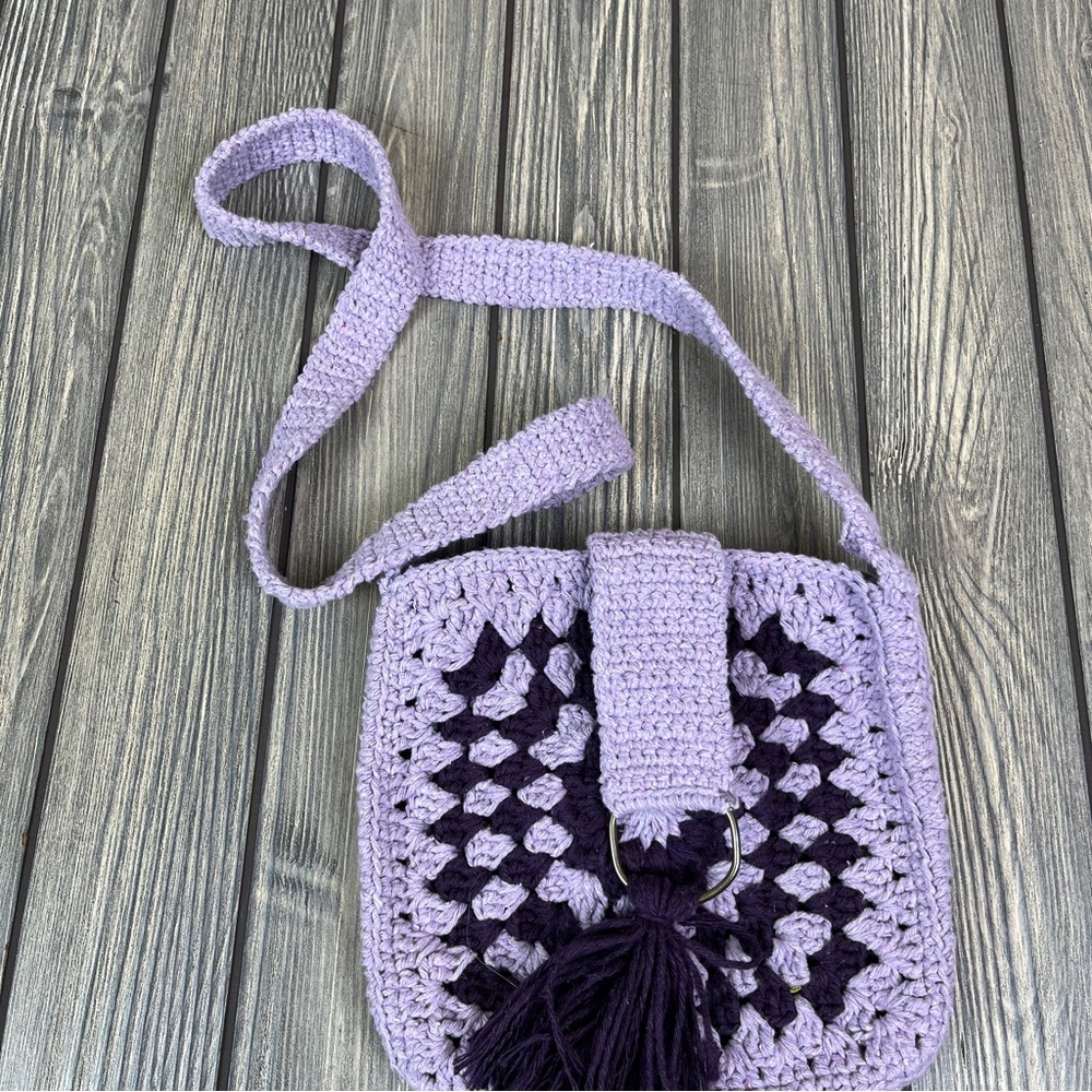 Crochet Crossbody Purse Purple Knit